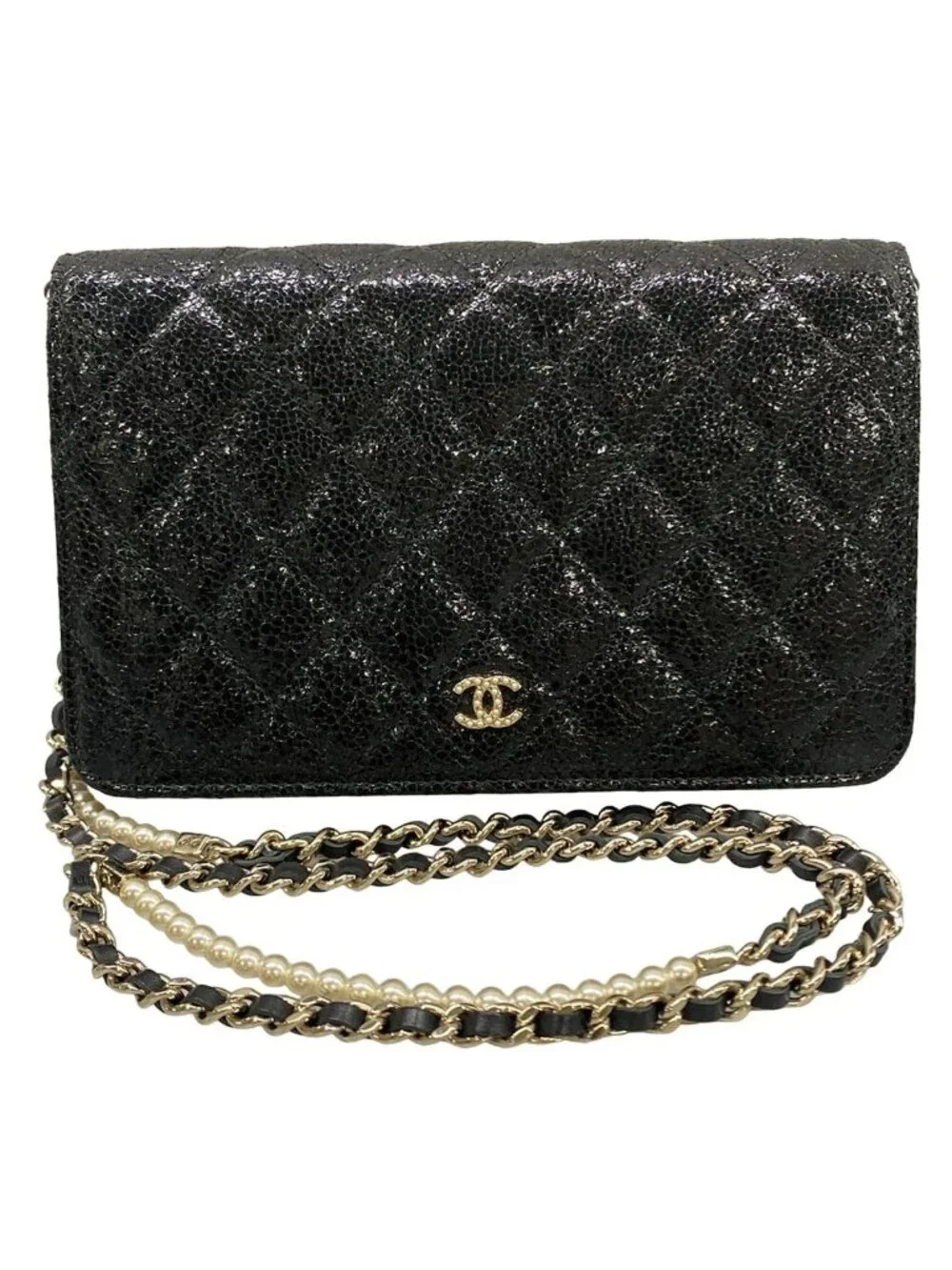 Chanel Wallet Quilted Black Chain Leather Shoulder Bag